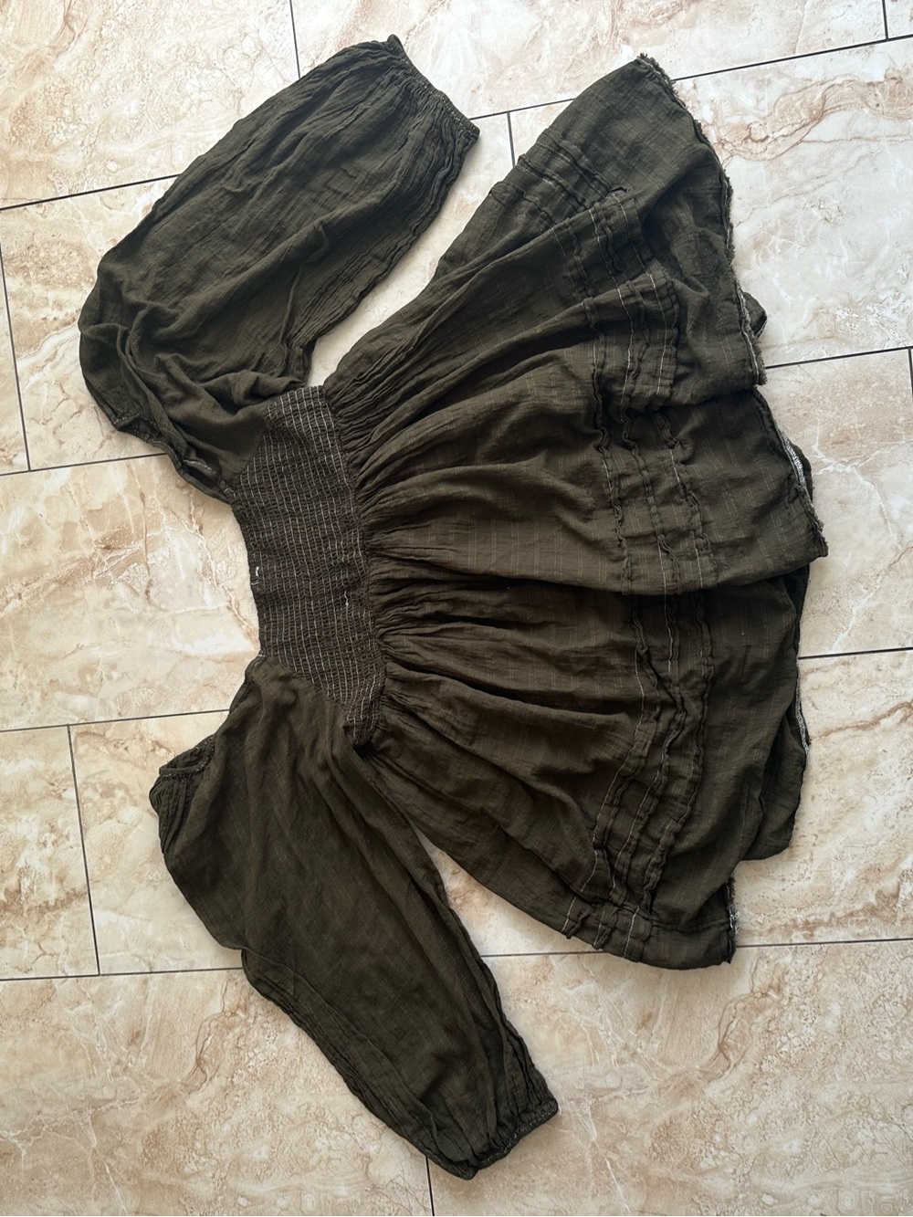 Free People Olive Peasant Tunic with Smocked Waist - Picture 8 of 9